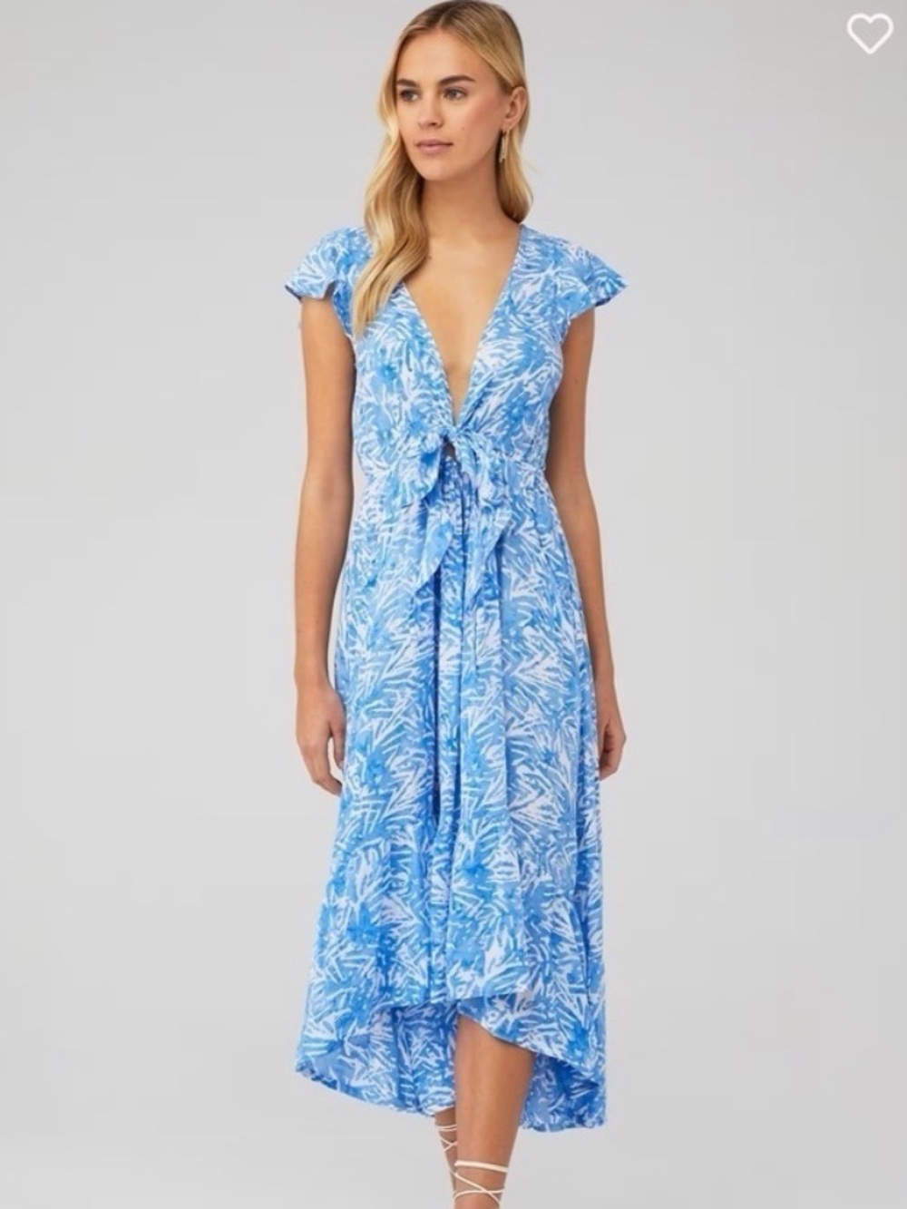 Tiare Hawaii Blake Blue Tropical Tie-Front High-Low Dress